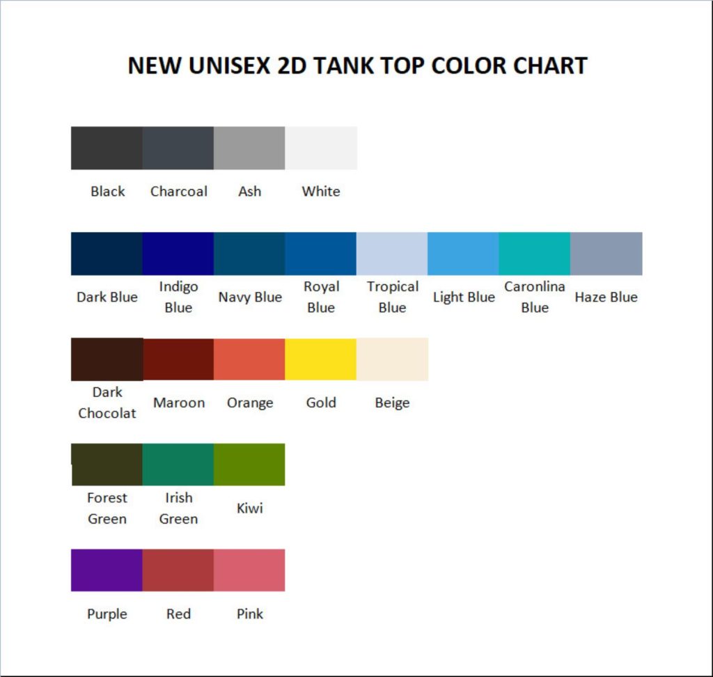 tank top color chart - Maluma Merch